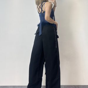 Dark Blue Leopard Print Jazz Dance Vest with Black Drawstring Pants for Women - Stylish Dancewear for Jazz and Performance
