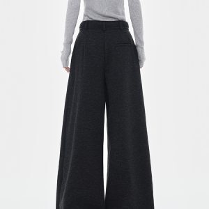 Dark Gray Thick Woolen Wide-Leg Trousers for Women - High-End Drape Suit Pants for Autumn and Winter Fashion