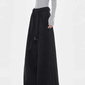 Dark Gray Thick Woolen Wide-Leg Trousers for Women - High-End Drape Suit Pants for Autumn and Winter Fashion