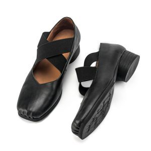 Dark Red Handmade Ballet Shoes for Women - Vintage 3cm Lace-Up Square Toe - 2024 Spring Fashion