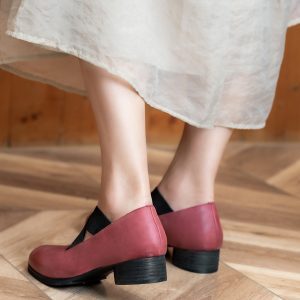 Dark Red Handmade Ballet Shoes for Women - Vintage 3cm Lace-Up Square Toe - 2024 Spring Fashion