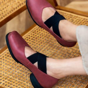 Dark Red Handmade Ballet Shoes for Women - Vintage 3cm Lace-Up Square Toe - 2024 Spring Fashion