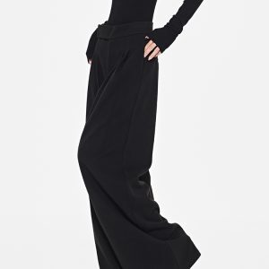 Dark Style Velcro Design Wide-Leg Casual Suit Pants for Women - Autumn/Winter Thick Black Trousers, Y2K Fashion Trend