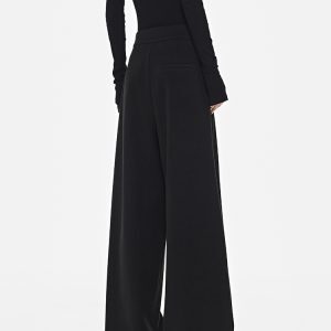 Dark Style Velcro Design Wide-Leg Casual Suit Pants for Women - Autumn/Winter Thick Black Trousers, Y2K Fashion Trend