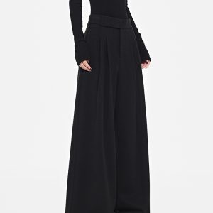 Dark Style Velcro Design Wide-Leg Casual Suit Pants for Women - Autumn/Winter Thick Black Trousers, Y2K Fashion Trend