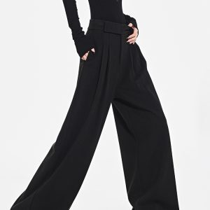 Dark Style Velcro Design Wide-Leg Casual Suit Pants for Women - Autumn/Winter Thick Black Trousers, Y2K Fashion Trend