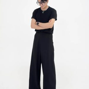 Deconstructed Design Wide-Leg Loose Floor-Length Pants for Men - Casual Diagonal Split Style, Trendy 90s Inspired Fashion