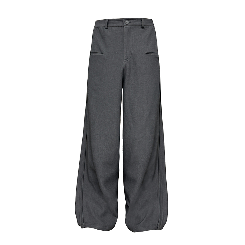 Deconstructed Hem Baggy Pants with Slanted Design - Trendy Loose-Leaf Style for Y2K and Korean Fashion Enthusiasts