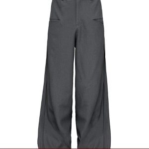 Deconstructed Hem Baggy Pants with Slanted Design - Trendy Loose-Leaf Style for Y2K and Korean Fashion Enthusiasts