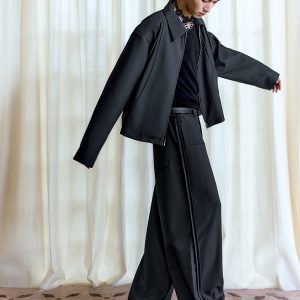Deconstructed Hem Baggy Pants with Slanted Design - Trendy Loose-Leaf Style for Y2K and Korean Fashion Enthusiasts
