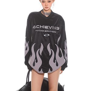 Deconstructed Liquid Gloss Color-Block Loose Long Sleeve T-Shirt - 2025 Early Spring Collection, Trendy 90s Y2K Style Top