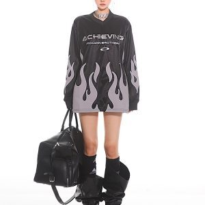 Deconstructed Liquid Gloss Color-Block Loose Long Sleeve T-Shirt - 2025 Early Spring Collection, Trendy 90s Y2K Style Top