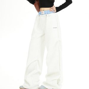Deep Blue Color-Blocked Relaxed Fit Tapered Sweatpants for Women - High-Quality Casual Sports Pants for Spring and Autumn