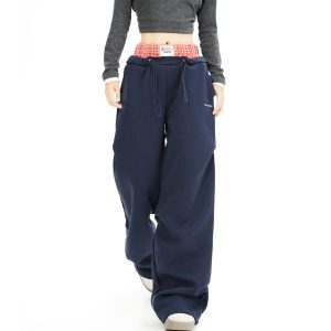Deep Blue Color-Blocked Relaxed Fit Tapered Sweatpants for Women - High-Quality Casual Sports Pants for Spring and Autumn