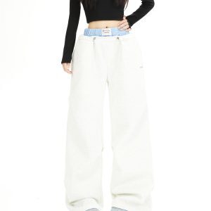 Deep Blue Color-Blocked Relaxed Fit Tapered Sweatpants for Women - High-Quality Casual Sports Pants for Spring and Autumn