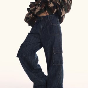 Deep Blue Denim Workwear Jeans for Men and Women - Loose Fit American Vintage Casual Straight Wide-Leg Pants