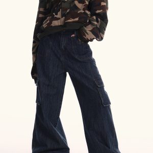 Deep Blue Denim Workwear Jeans for Men and Women - Loose Fit American Vintage Casual Straight Wide-Leg Pants