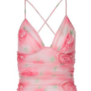 Deep V-Neck Printed Camisole for Women - Backless Slim Fit Summer Top in European American Style - Trendy and Versatile Fashion