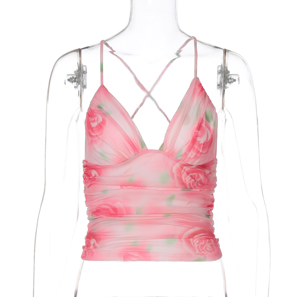 Deep V-Neck Printed Camisole for Women - Backless Slim Fit Summer Top in European American Style - Trendy and Versatile Fashion