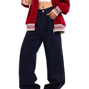 Denim Deep Blue Wash Loose American Vintage Wide-Leg Straight Pants for Men and Women - 90s Inspired Fashion