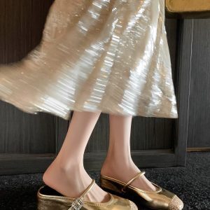 Diamond-Encrusted High-Heeled Mary Jane Shoes with Sequined Gold, High-Increase Design for Outdoor Wear, Y2K Style