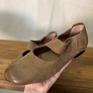 Distressed Genuine Leather Ballet Shoes - Retro Cowhide Mary Jane Flats for Women - 2025 Spring/Summer Fashion