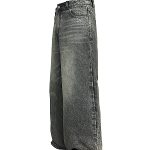 Distressed Wide-Leg Spider Web Jeans in Ash Gray - 14oz Cobweb Denim for Y2K and 90s Style Fashion