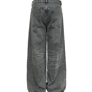 Distressed Wide-Leg Spider Web Jeans in Ash Gray - 14oz Cobweb Denim for Y2K and 90s Style Fashion