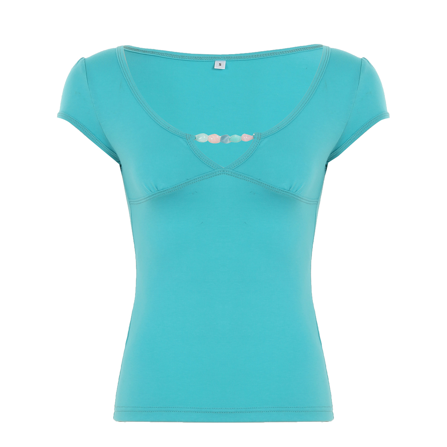 Dopamine Color Slim Fit V-Neck T-Shirt - Vintage Fruit Hard Candy Design, Versatile Stretchy Top for 90s Y2K Fashion