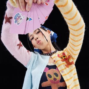 Dopamine Yellow and Blue Color-Block Knitted Cardigan Sweater - Thin Outerwear for Y2K and Casual Style