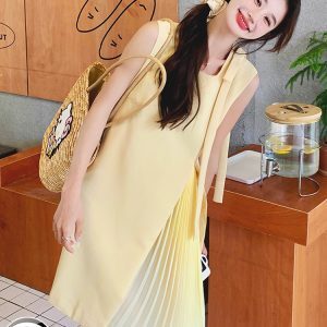 Dopamine Yellow Sleeveless Dress for Women - Trendy Summer Tank Dress, Youthful Style, High-End Fashion