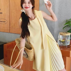 Dopamine Yellow Sleeveless Dress for Women - Trendy Summer Tank Dress, Youthful Style, High-End Fashion