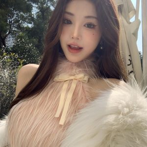Double-Layer Bow Eco-Friendly Wool Vest for Women - Halter Strapless Backless Top in Early Spring Style