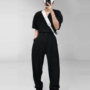 Dragon Dadao V-neck T-shirt and Short Sleeve Wide-leg Pants Set - Lightweight Casual Summer Outfit, Trendy 90s Style