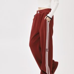 Draped Floor-Length Three-Stripe Casual Pants for Women - Trendy American Style Loose Sweatpants for Sports and Everyday Wear