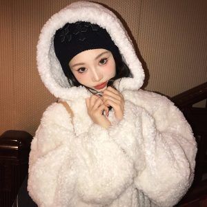 Eco-Friendly Faux Fur Hooded Winter Coat for Women - Thickened Warm White Outerwear