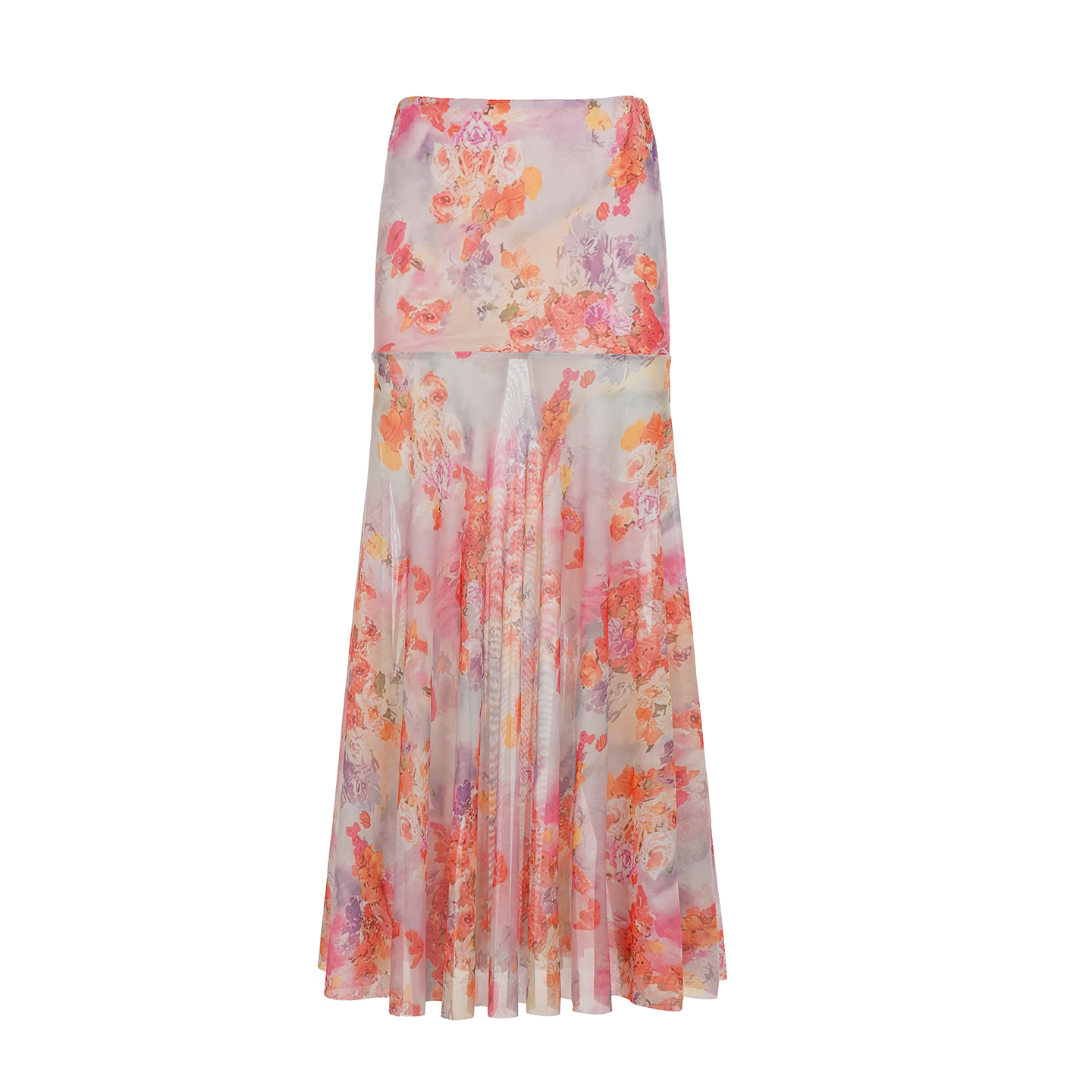 Eden Garden Romantic Oil Painting Style Half Skirt, Low Waist Flowing Long Skirt for Summer, Vibrant Dopamine Colors, Boho Chic Fashion