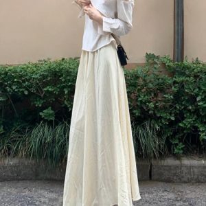Elegant Apricot Midi Skirt for Women - French Style A-Line, Waist-Cinching, Flattering Summer Skirt, Lightweight and Chic