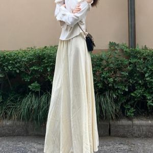 Elegant Apricot Midi Skirt for Women - French Style A-Line, Waist-Cinching, Flattering Summer Skirt, Lightweight and Chic