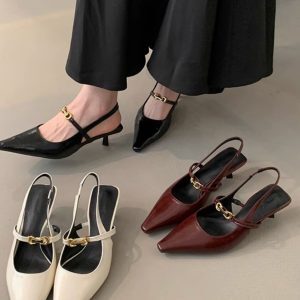 Elegant Black Pointed-Toe High-Heeled Shoes for Women - French Style Closed-Toe Sandals for Spring 2025