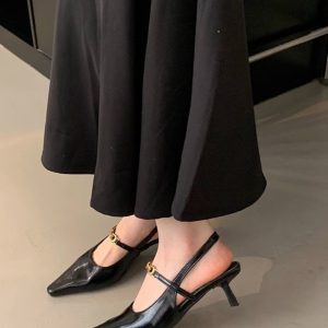 Elegant Black Pointed-Toe High-Heeled Shoes for Women - French Style Closed-Toe Sandals for Spring 2025