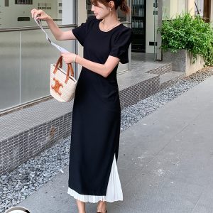Elegant Black Puff Sleeve Dress for Women - Summer 2025 High-End Waist-Cinching Long Skirt in Unique, Mature Style