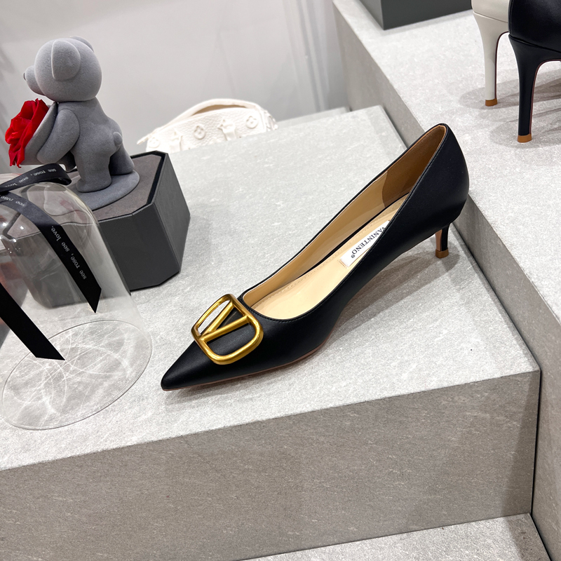 Elegant Black V-Buckle High-Heeled Party Shoes for Women - Genuine Leather Spring and Autumn Style