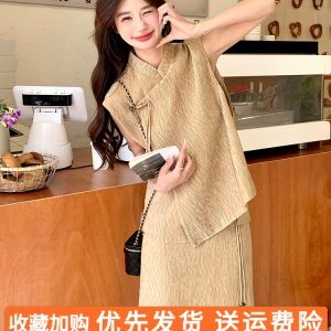 Elegant Chinese-Style Qipao Dress for Women, High-Quality Long Skirt Two-Piece Set, Spring Summer 2025 Fashion
