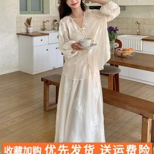 Elegant Chinese-Style White Three-Piece Set for Women - High-End Relaxed Spring and Summer Long Skirt Outfit