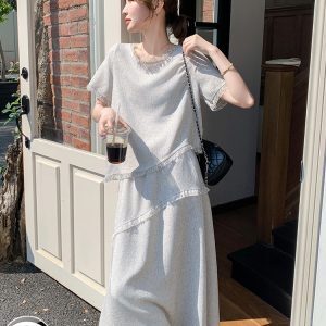Elegant Cotton-Linen Two-Piece Set for Women - Old Money Style High-End Summer Outfit with Trendy Long Skirt