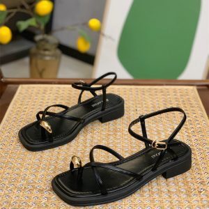 Elegant Fairy-Style Chunky-Heeled Sandals for Women - Trendy Thin Strap One-Strap Toe-Post Roman Shoes for Summer 2025