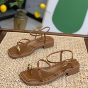 Elegant Fairy-Style Chunky-Heeled Sandals for Women - Trendy Thin Strap One-Strap Toe-Post Roman Shoes for Summer 2025