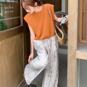Elegant Flutter Sleeve Two-Piece Set with Wide-Leg Pants - Women's Summer Outfit, High-End Style, Trendy and Chic