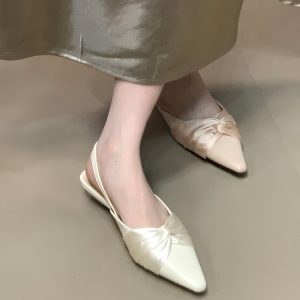 Elegant French Open-Toe Patent Leather Spliced Sandals for Women - Low-Heeled Back Strap Flats in Ocean Blue Style